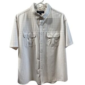 Mizzen+Main Leeward Shirt Mens XL White Blue Windowpane Short Sleeve 1WS-0237